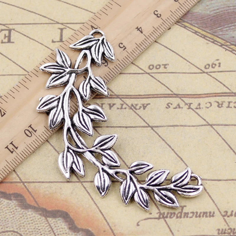 5 Stück Charms Olivenzweig 87 x 38 mm tibetische Bronze Silber Farbe Anhänger antike Schmuckherstellung DIY handgemachtes Handwerk