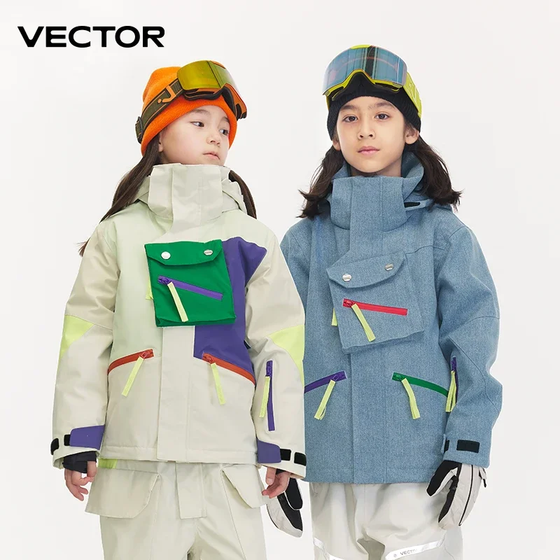 VECTOR Ski Wear Children Hooded Sweater Boys and Girls Wear Thickened Warmth Waterproof Equipment Jackets Snow Jacket