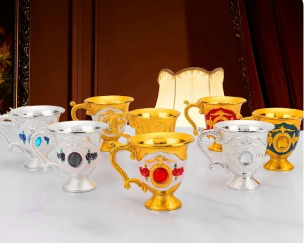 Fashion Europe and The United States Style Creative Home Metal White Wine Cup Alloy Pattern Gems Decorated Classical Wine Sets