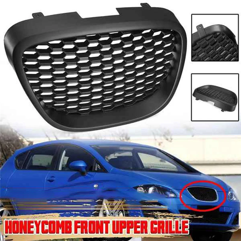 1133007 Car Front Black Honeycomb Grill Mesh Badgeless Sport Racing Grills for Seat Leon 1P MK2 / Altea 5P / Toledo MK3