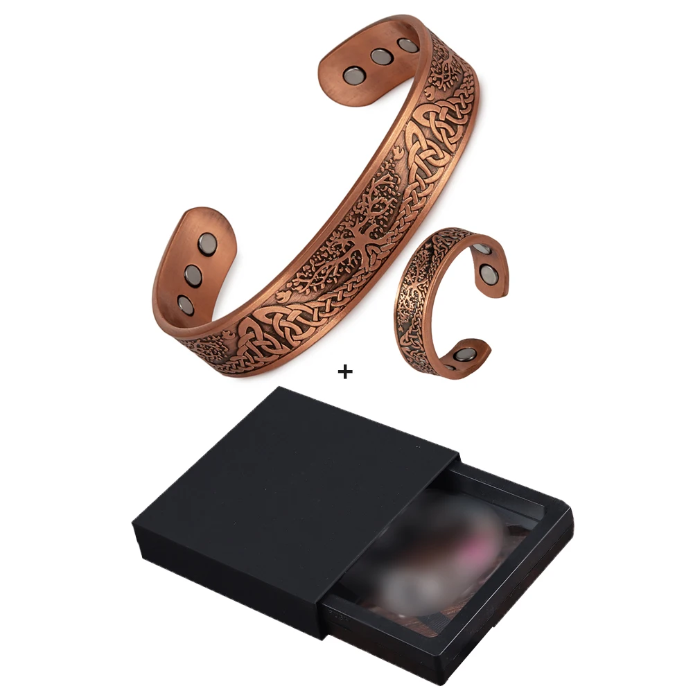 Magnetic Pure Copper Yggdrasil Adjustable Bracelet & Ring Set