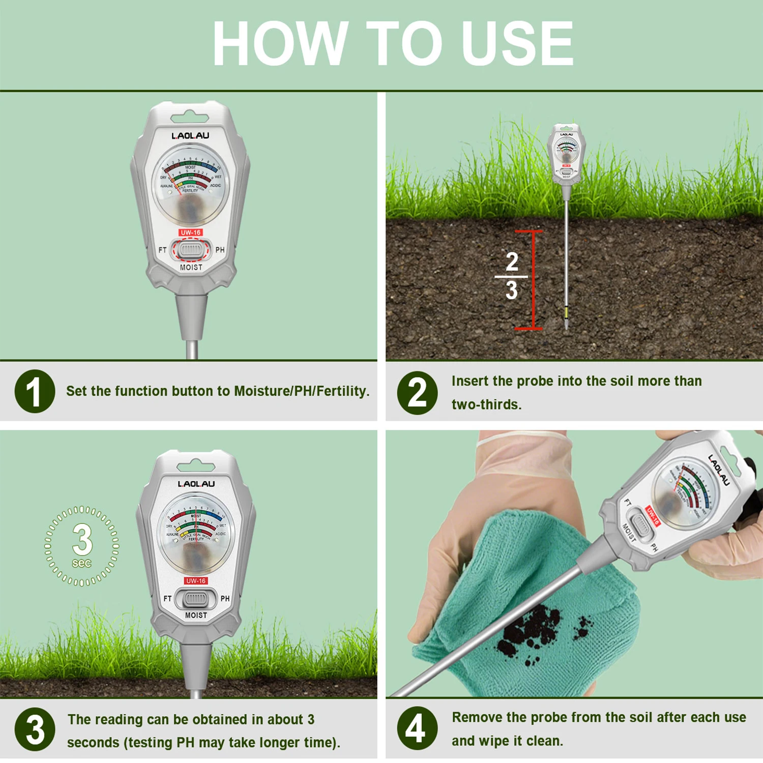Soil Moisture Meter PH Meter Sensor Fertility Test Tool For Indoor/Outdoor  Gardening Plant Moisture/Fertility/PH 3 in 1Testing - AliExpress 1420