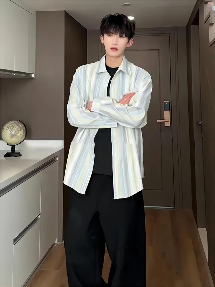 

Striped Design Men's Long Sve irt Collared Inner Wear Spring Autumn Outerwear Faionable Loose Fit Breathable