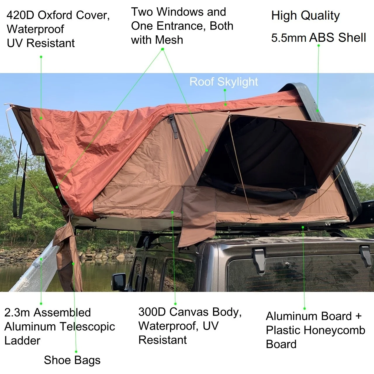 2023 Car Side Opening Rooftop Tent Hard Shell Tenda Da Tetto  Top  With Skylight,  s For Vehicles