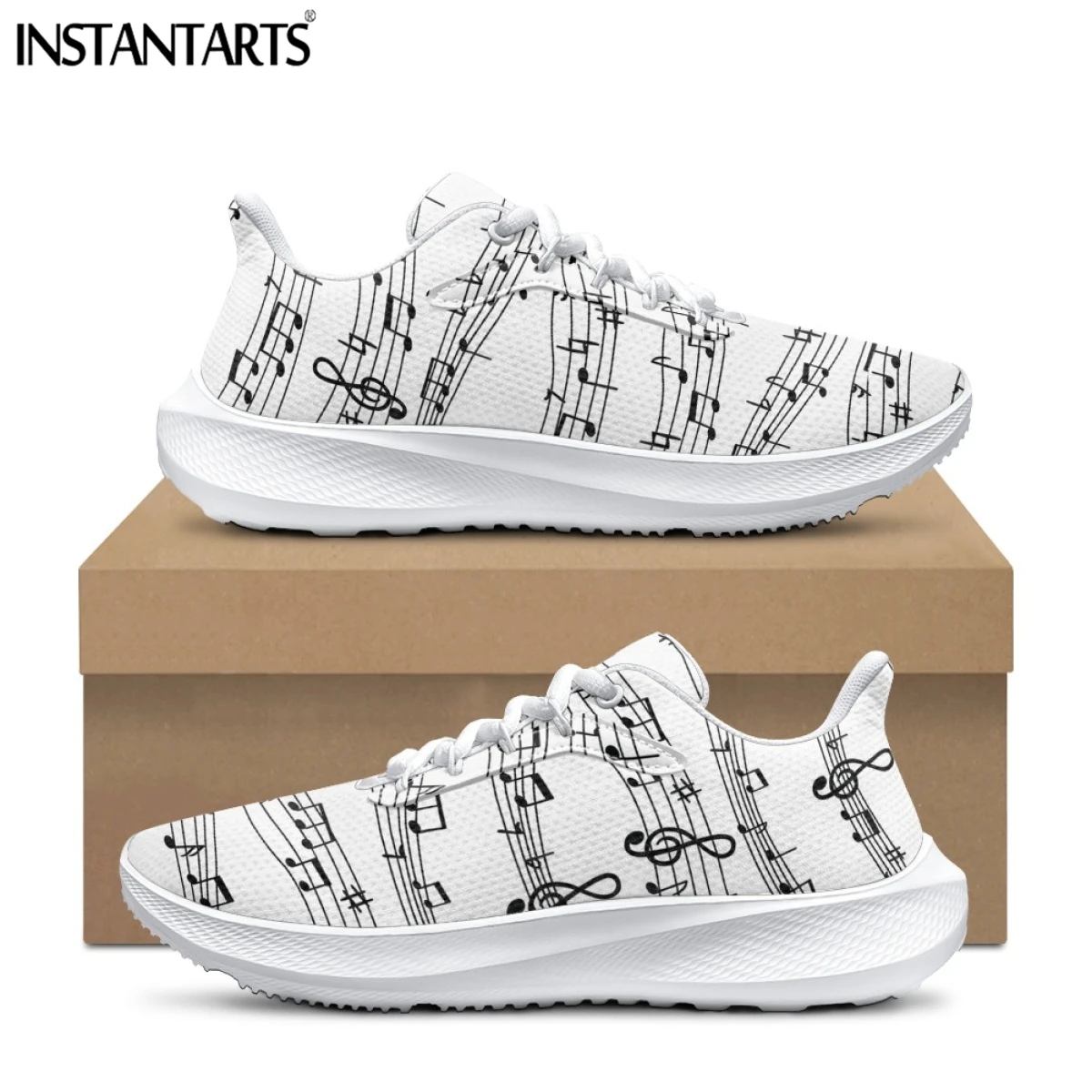 INSTANTARTS Ourdoor Sport Running Shoes Musical Note Design Mesh Sneakers for Women Man Lightweight Air Cushion Tennis Zapatos