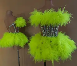 Costume bar Valentine's Day powder puff gauze skirt diamond dress female singer and dance team