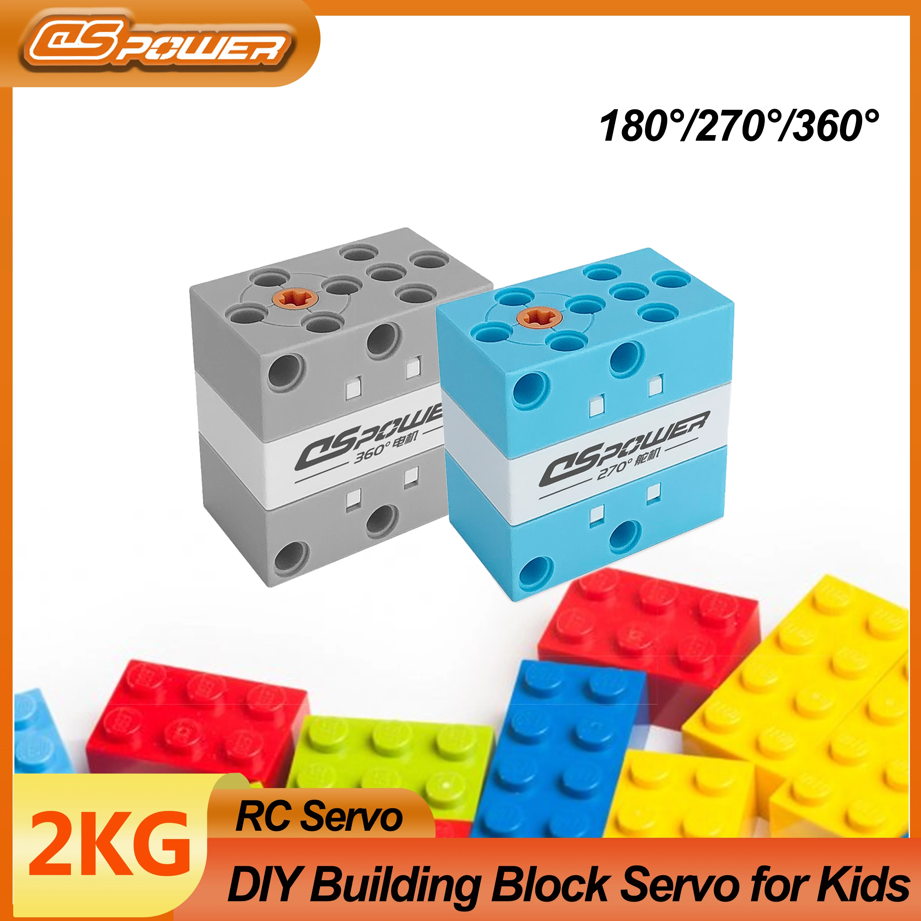 DSpower 2KG Porous Bit Bidirectional Output 360°/270°/180° Programmable Building Block Servo for DIY Robot STEM Block Toys Child