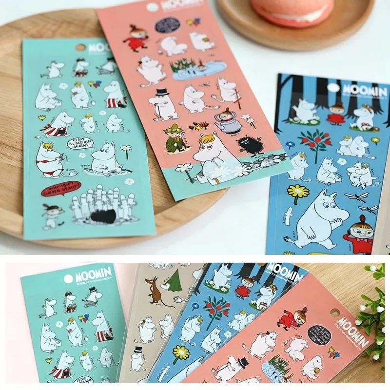 Pegatinas Decorativas de PVC con Dibujos Animados de Moomin, Calcomanías Impermeables para Teléfono, Pegatinas Hechas a Mano para Cuadernos y Diarios, Suministros Decorativos