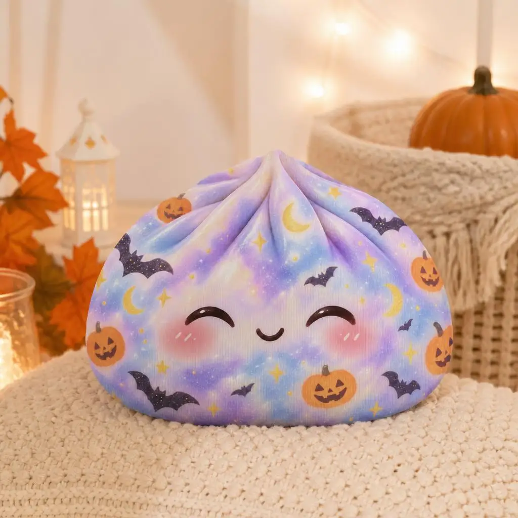 Kawaii Halloween Bao Dumpling Plush Pillow Cute Pastel Goth Stuffed Cushion Pumpkin Bat Throw Pillow Home Decor Gift Sofa