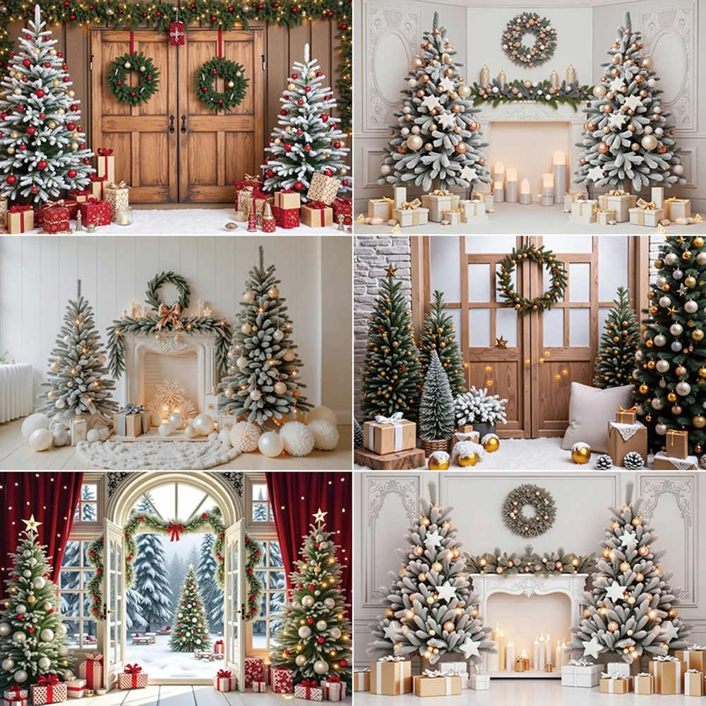 

MOON.QG 2025 Christmas Photography Background Arch Window Wooden Door New Year Photozone Backdrop Baby Photo Studio Accessories