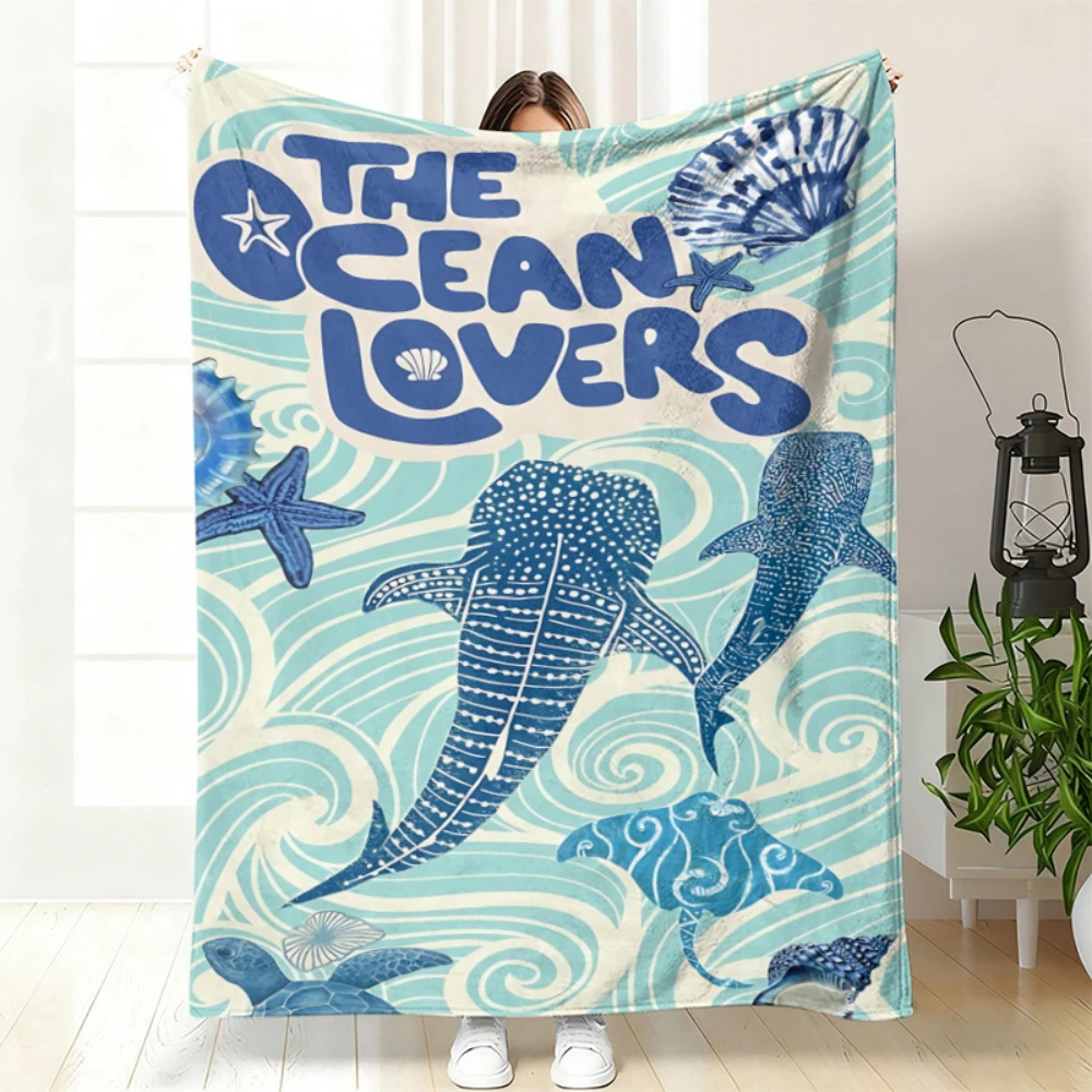 Ocean Lovers Whale Ray Wave Print Throw Blanket soft sofa lounge Blanket workstation garden terrace Birthday Anniversary gifts