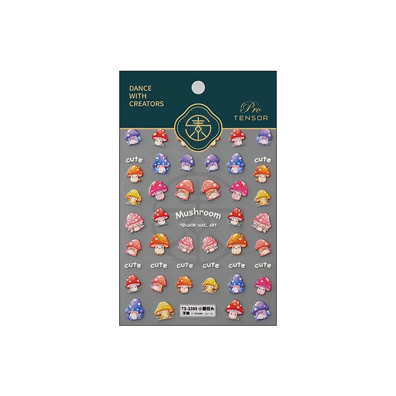 1pcs 5D Relief Nail Sticker Kawaii Mushroom Embossed Cartoon Self Adhesive Slider Press On Nails DIY Nail Art Decorations Decals