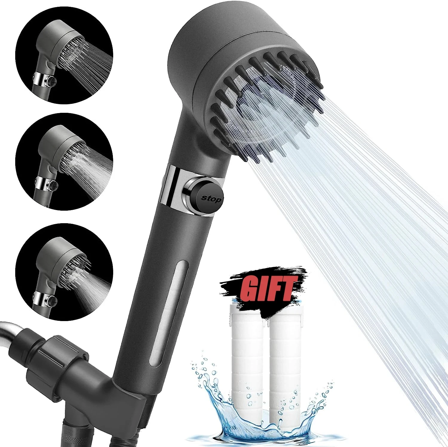 New High-pressure shower head with massage brush filter 3 modes adjustable water spray Rain shower faucet Bathroom accessories