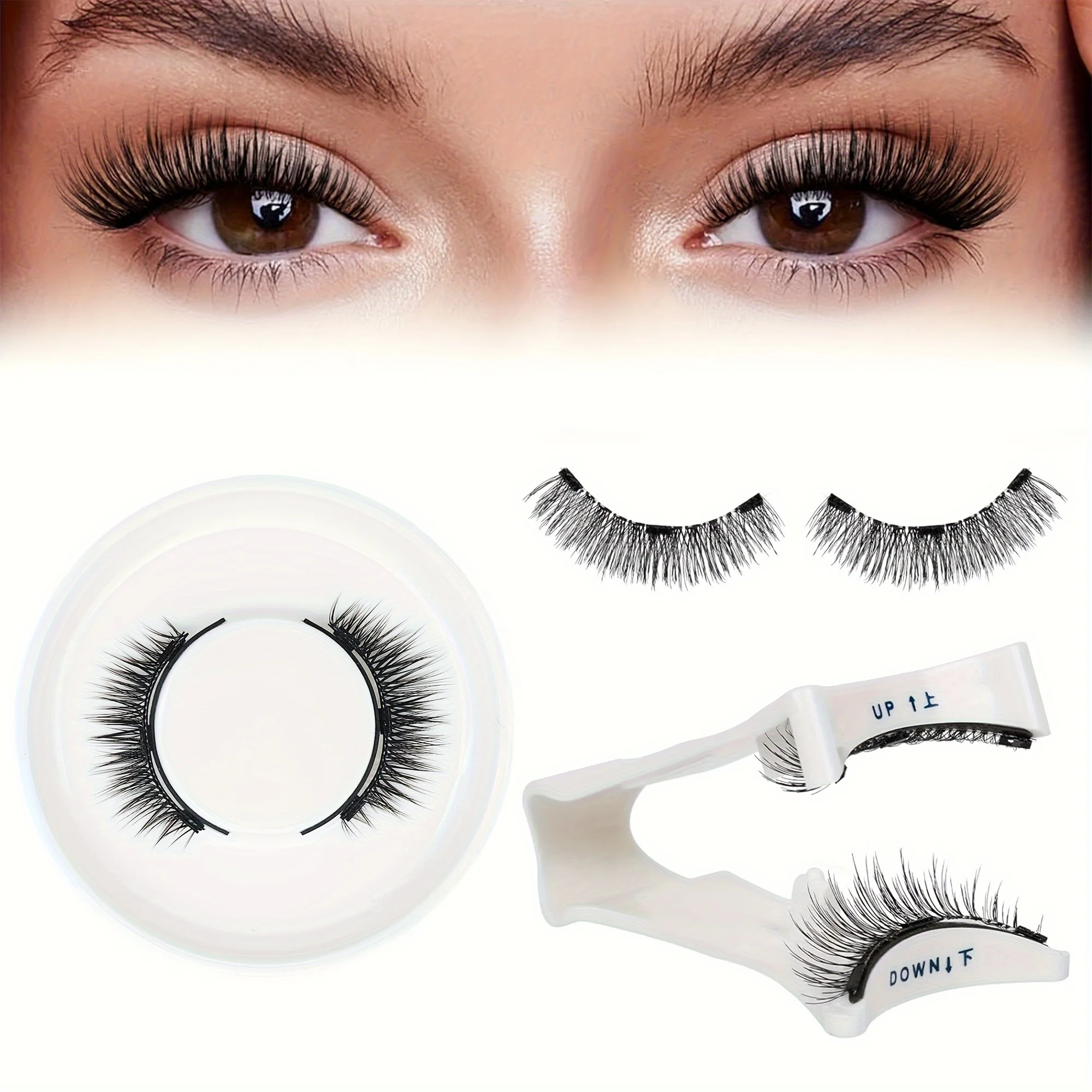 False Eyelashes Magnetic Eyelashes Glue Free No Glue Eyelashes 1 Pair with 1 Lash Applicator Feathery False Eyelashes Natural