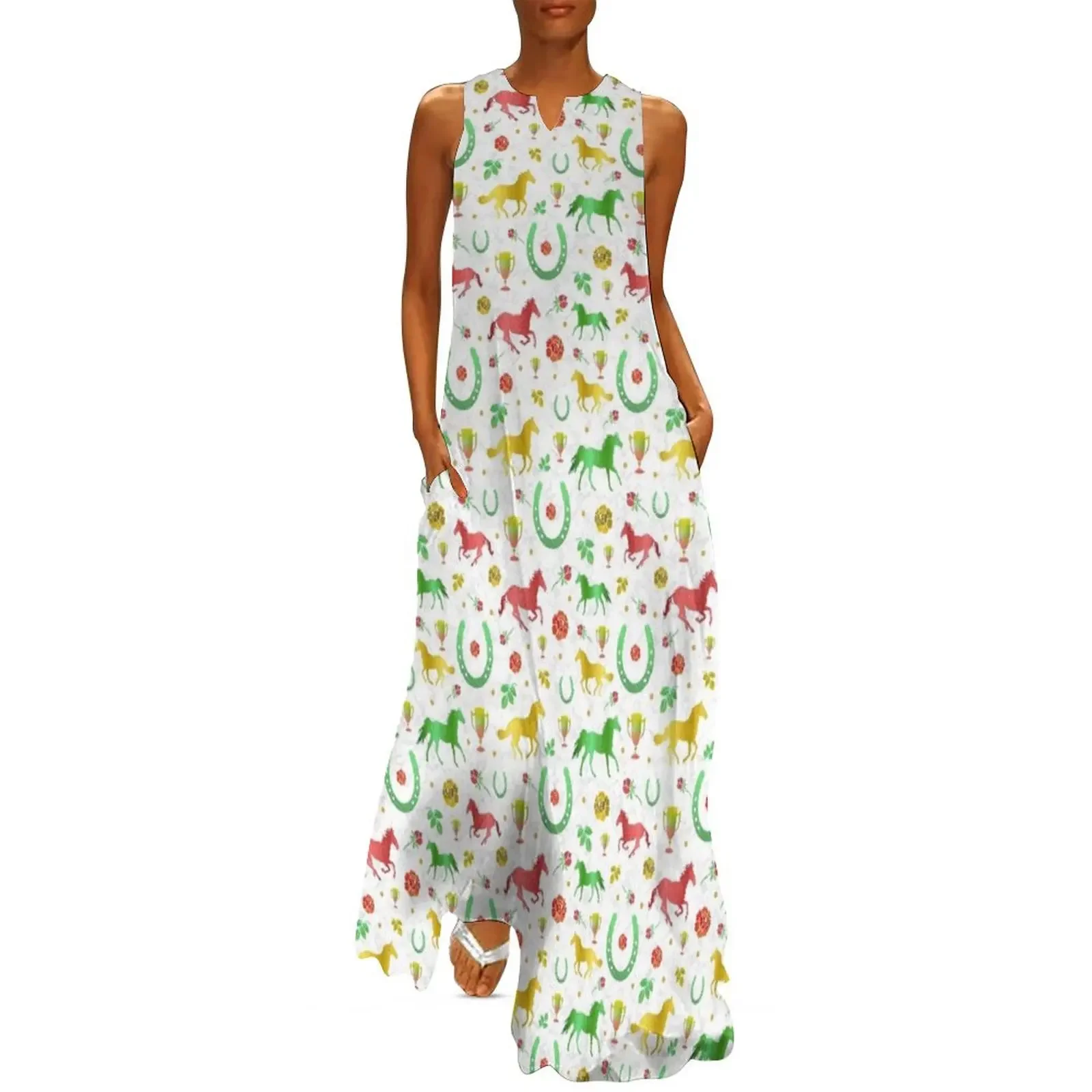 

Horse Racing Derby Day Party Colorful Spring Pattern Long Dress cocktail dresses long dress women summer woman dress 2024