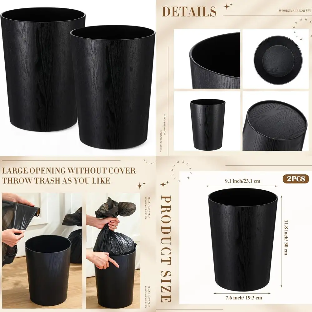 

Natural Wood Round 2.3 Gallons Trash Can - Small Wastebasket for Home, Office, Kitchen, Under Desk Use