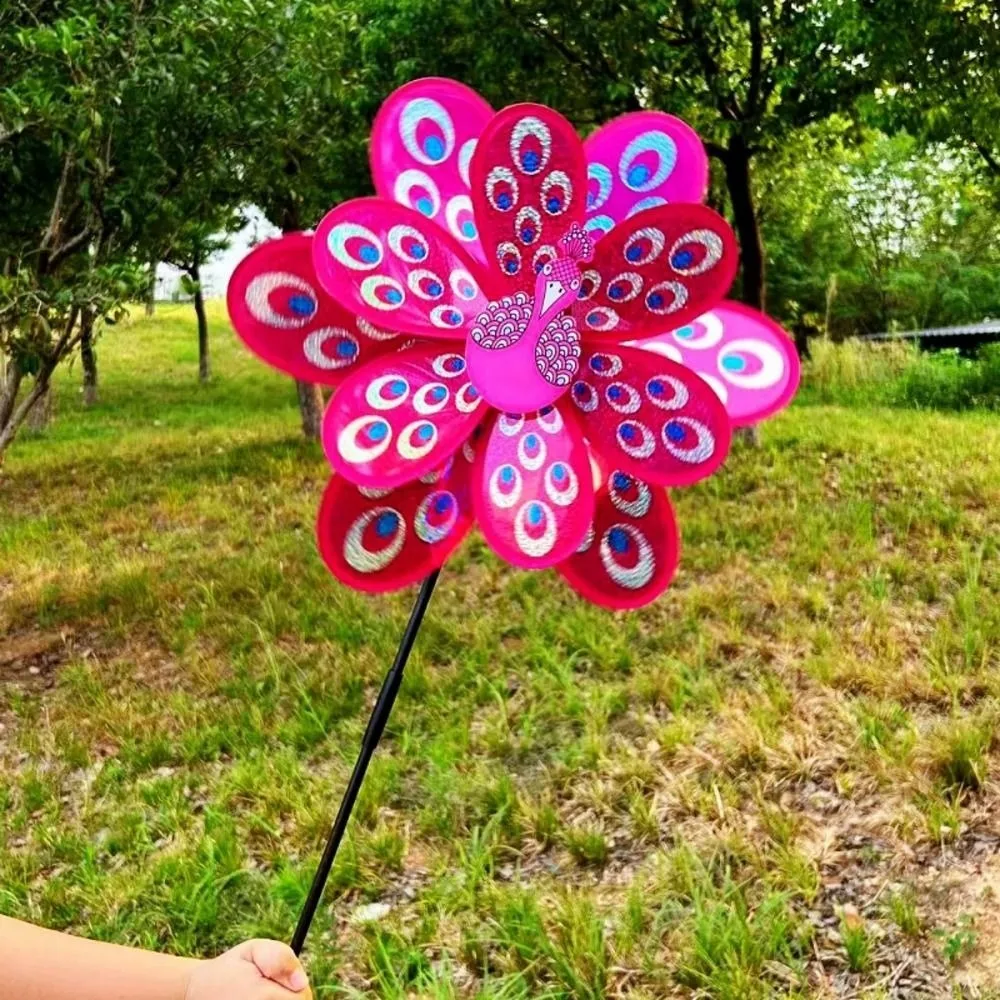 다양한 스타일의 공작새 반짝이 풍차 36/38cm PVC 어린이용 작약꽃 대형 풍차 이중층 피크닉 장식 장난감