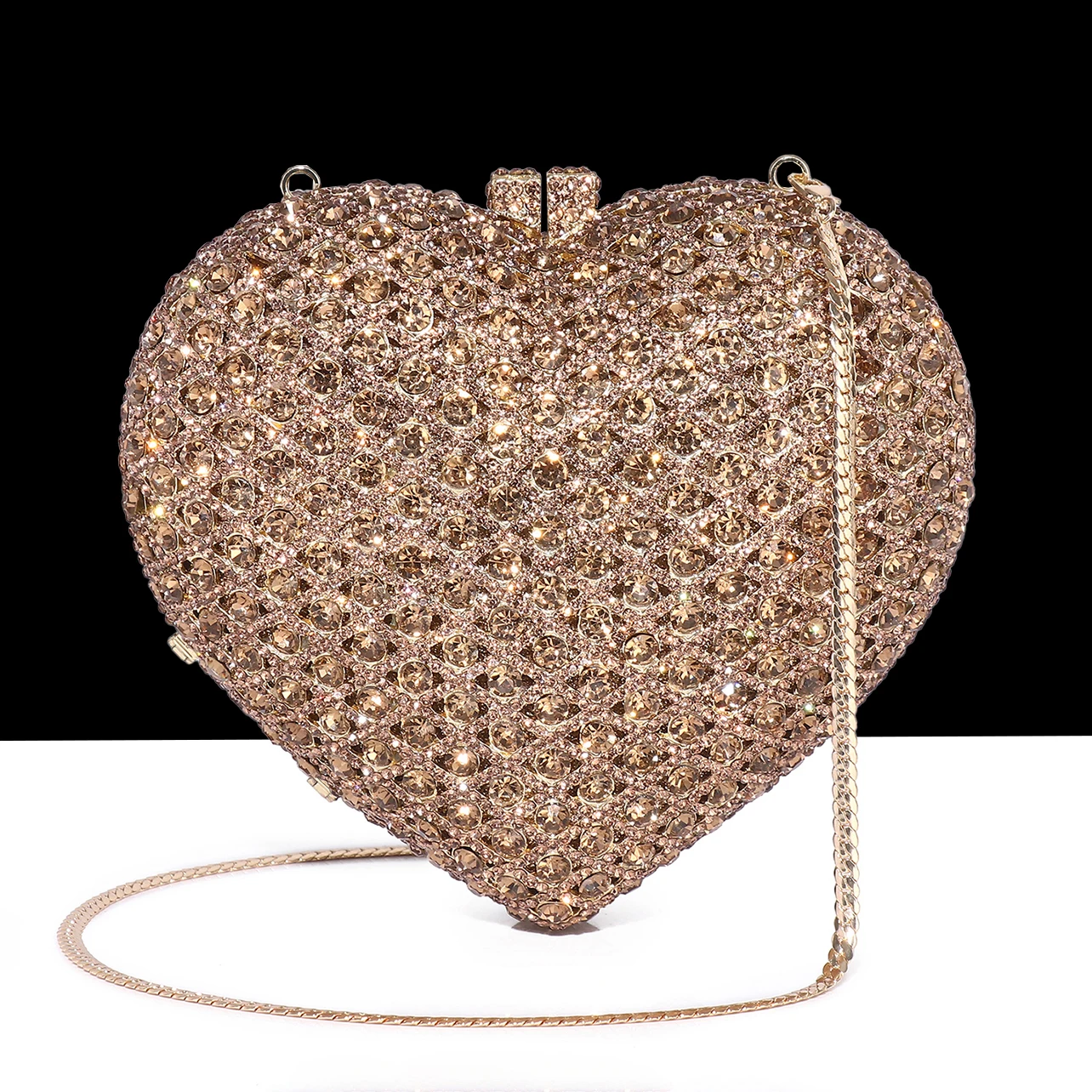 Fashion Lady Heart Shape Crystal Clutch Purse Stones Evening Clutches Bags Women Metal Minaudiere Wedding Party Rhinestone Bag