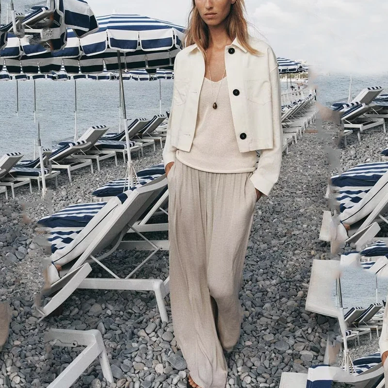 

Summer 2025 Women's Mixed Fiber Linen Jaet Patchwork Sve Outerwear Sli Casual ort Coat Z Brand New Arrival