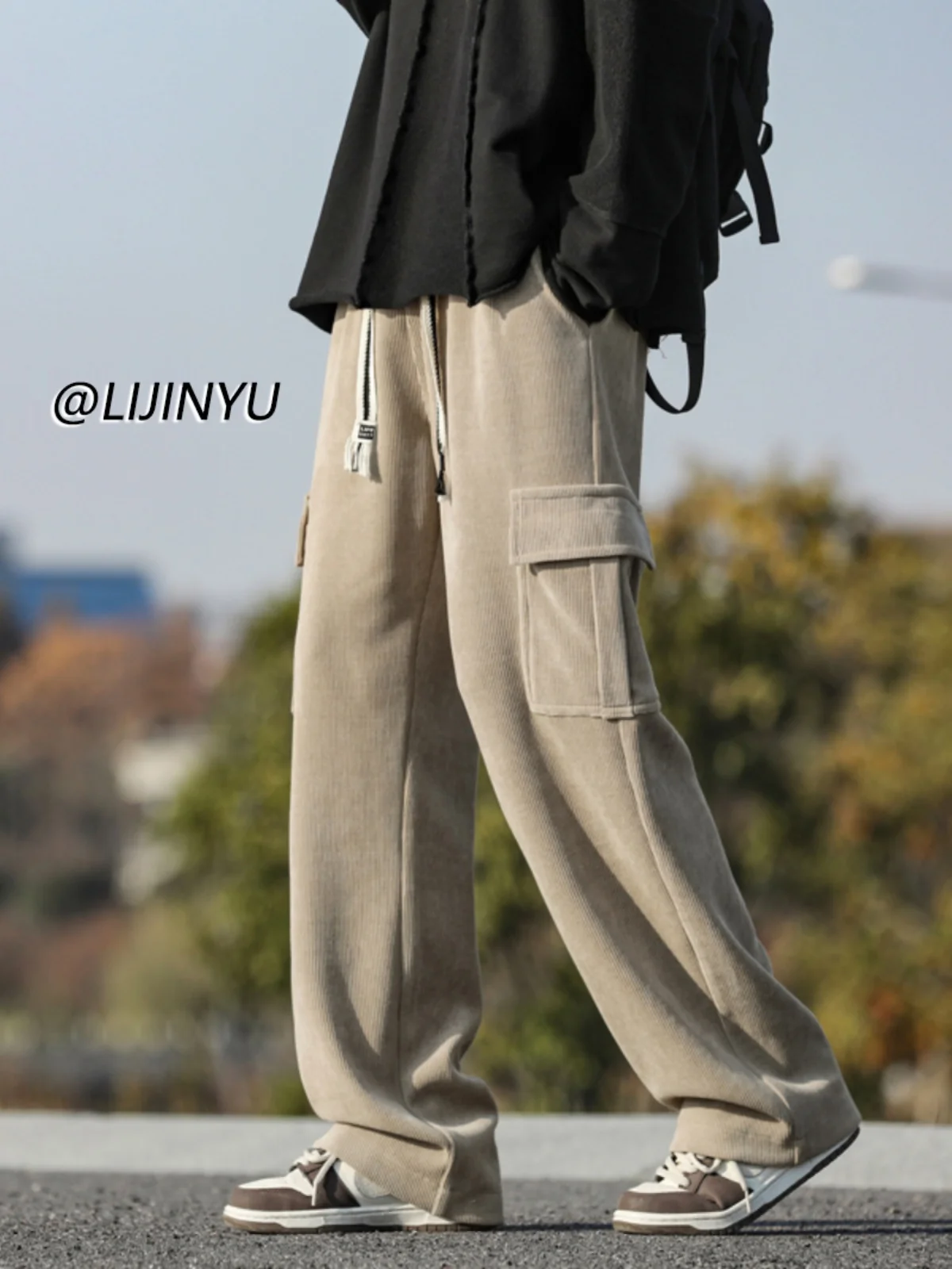 

Мужские повседневные широкие брюки свободного кроя на осень, с множеством карманов, вельветовые, прямые, длинные, спортивные штаны