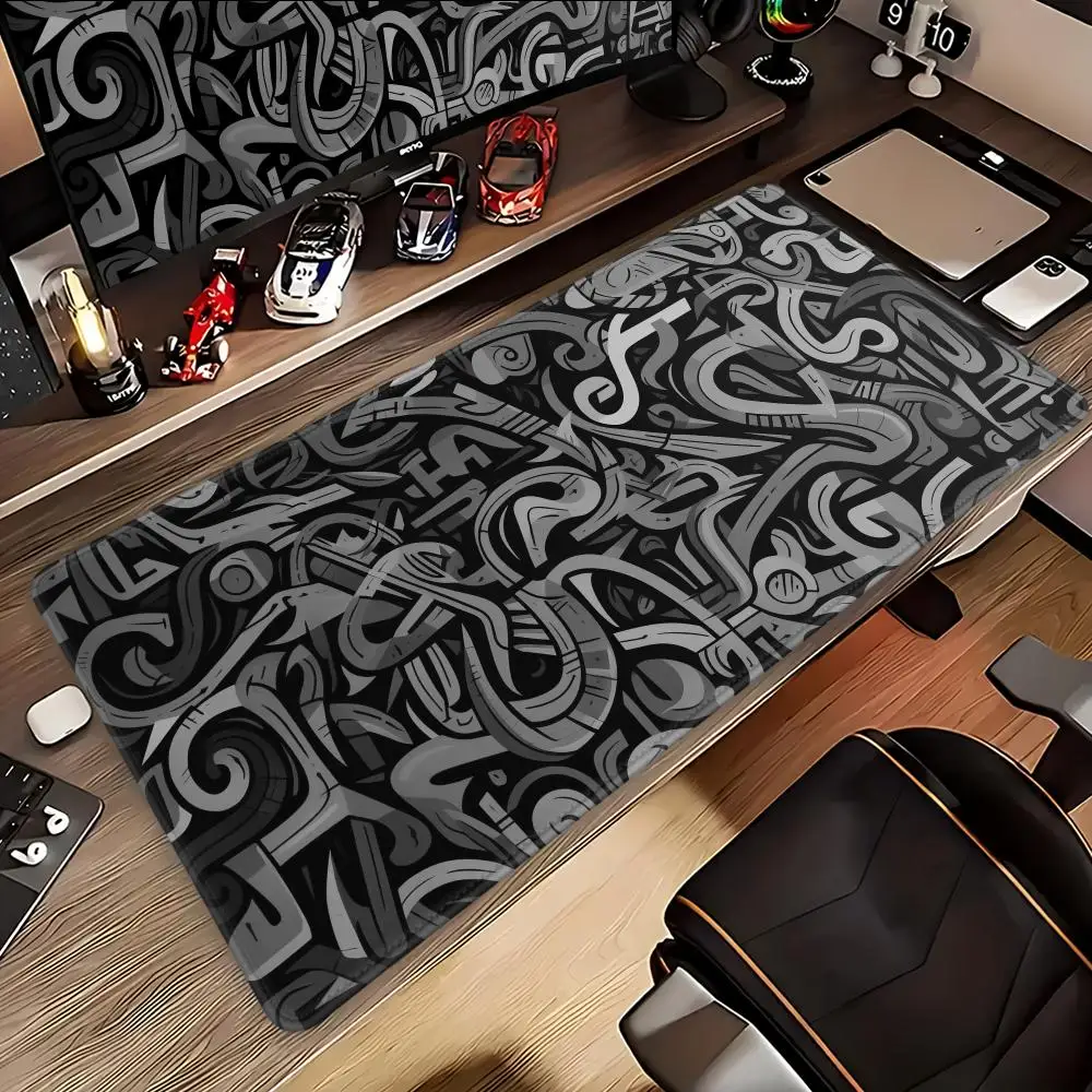 Abstract Symbol Graffiti Mouse Pad HYBXAXC Large Black 400X900 PC Computer Keyboard XXL Desk Mat Office Interior Accessories Rug