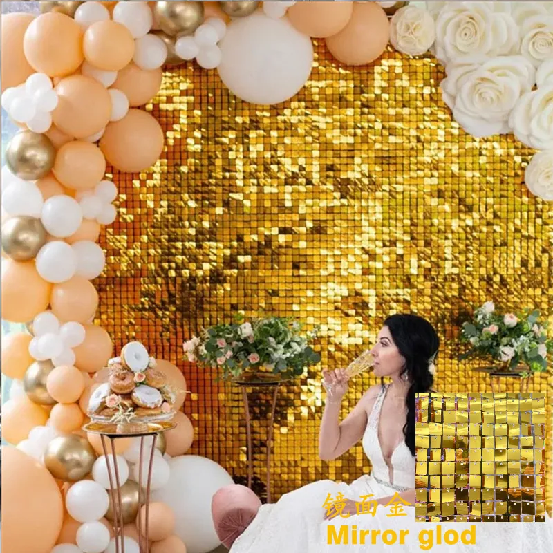 12PCS Shimmer Wall Backdrop Crystal Pneumatic Panel Sequins Art Wall backgroud Cloth Paint Wedding Birthday Party Decoration