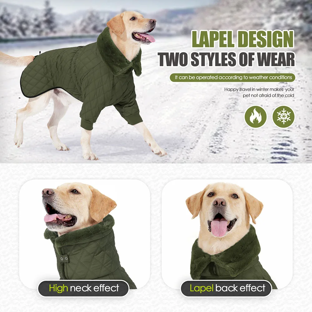 Jaqueta de gola alta acolchoada algodão para cães, roupas quentes, cavalheiro britânico, windproof, cobertura de perna, roupa pet dog, nova temporada