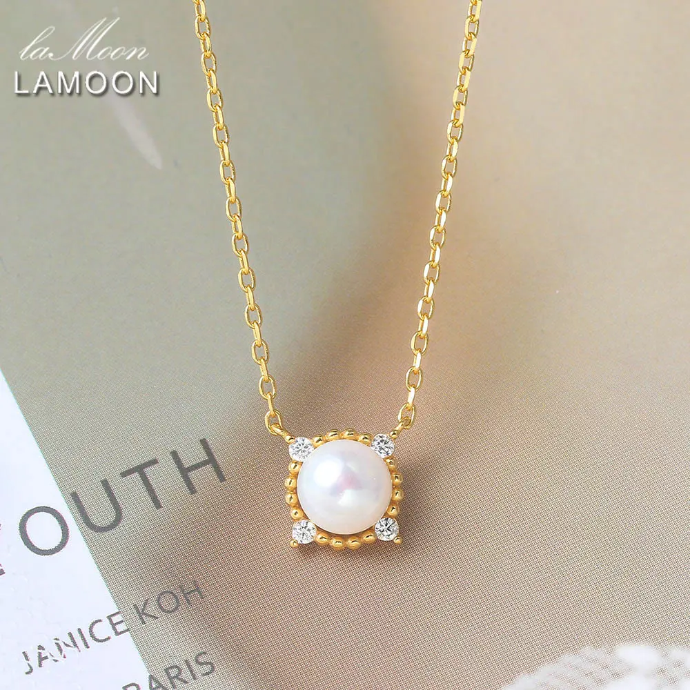 

LAMOON с жемчужным кулоном для Women925 Подвески с натуральными пресноводными жемчужинами из серебра ожерелье 14K позолоченные ювелирные украшения корейской версии ожерелье LMNI028