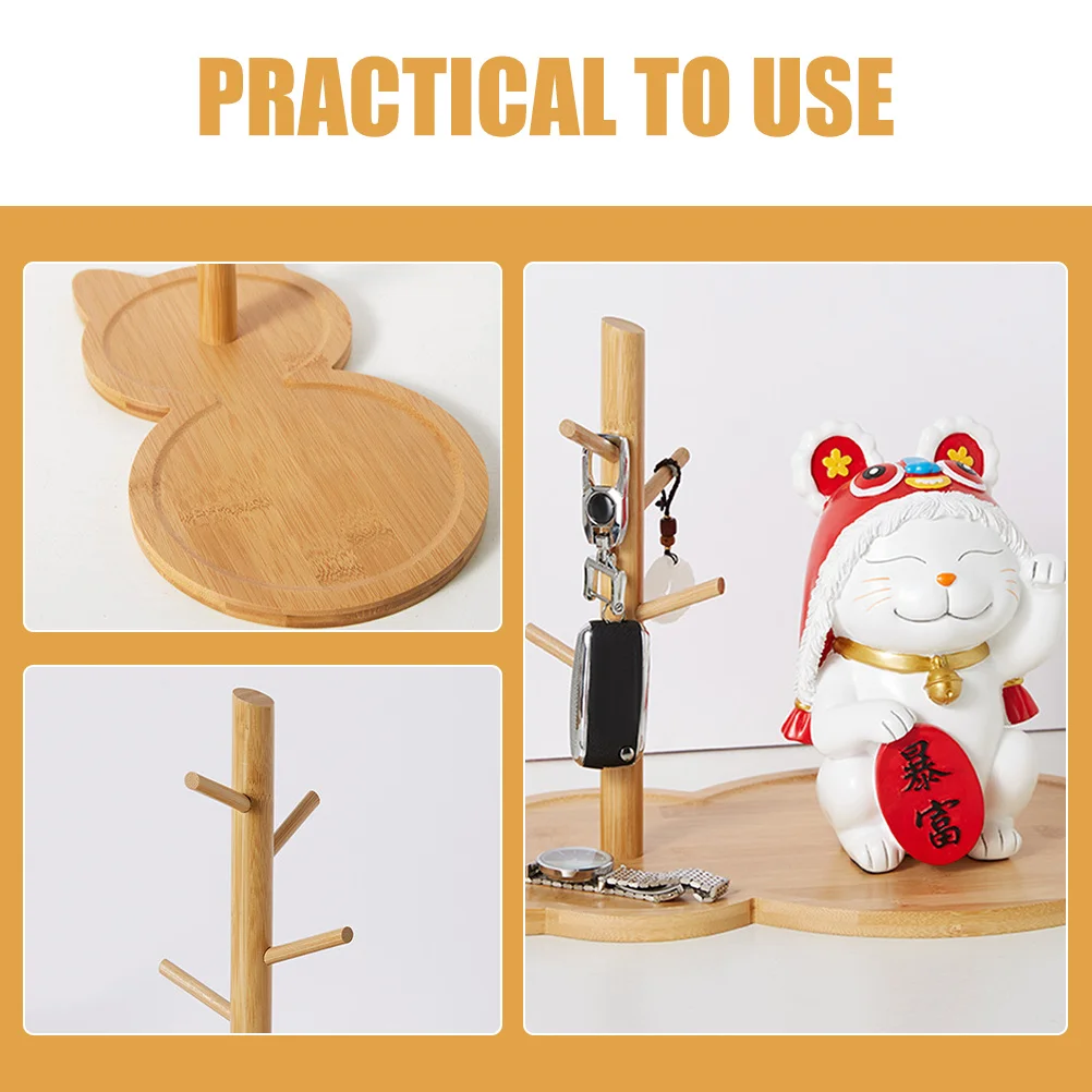 

Elegant Wooden Key Holder Jewelry Dish Multi-Function Ring Tray Desktop Organizer for Small Items Home Hotel Living Room Dorm