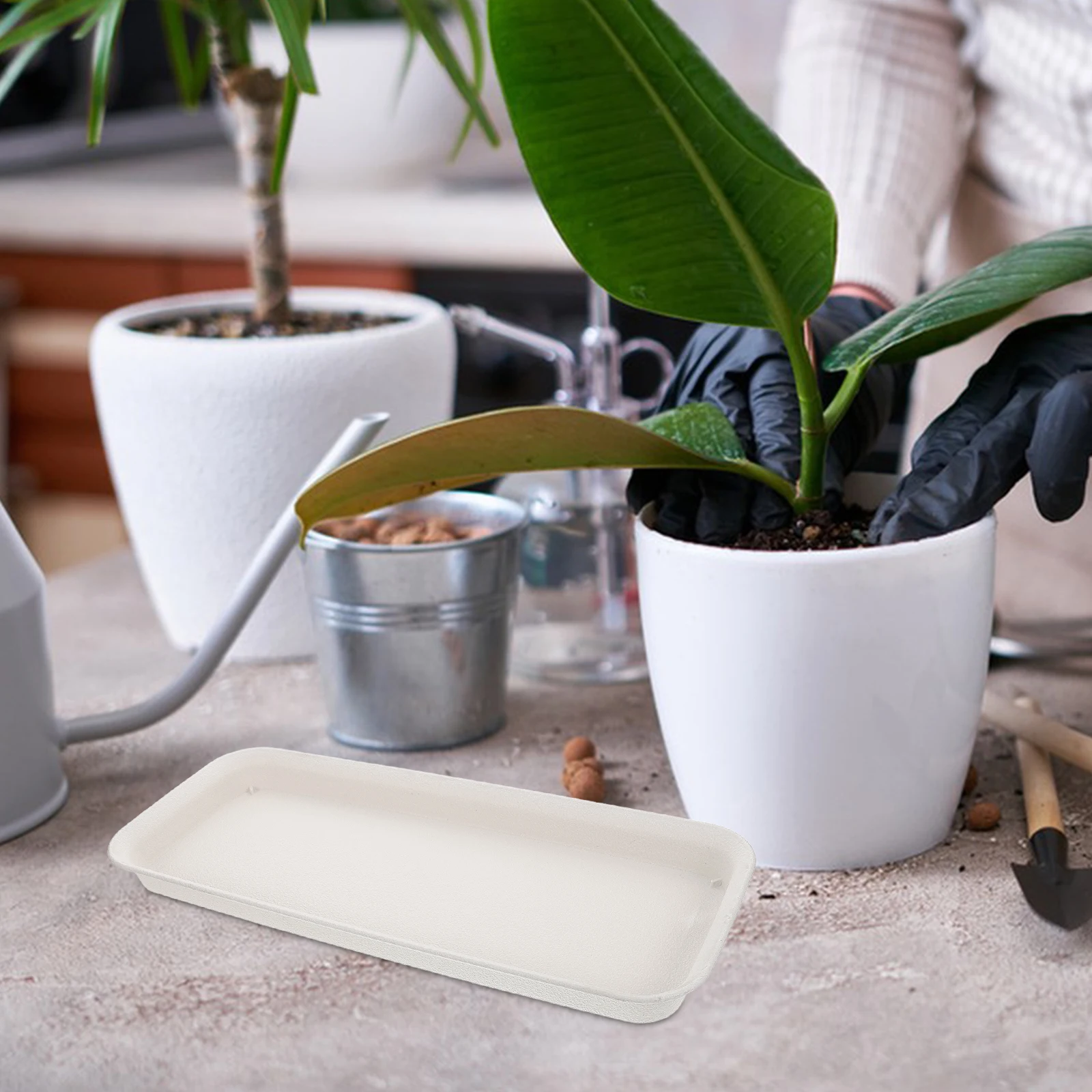 

Flower Pot Tray Rectangular Plant Water Saucer Durable Thickened Large Capacity Plastic Long Shape Gardening