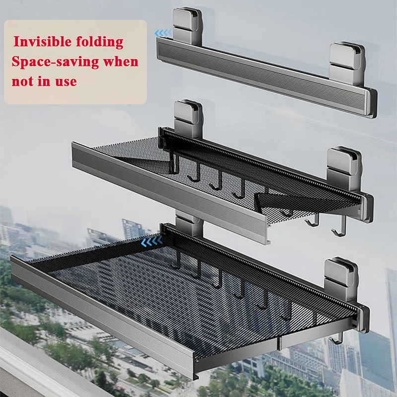 

Сетчатая сушилка на балконе на присоске, многофункциональная невидимая складная сушилка для одежды, сушилка для одежды без отверстий для обуви
