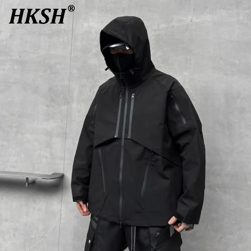 

HKSH Multi Zipper Men's Tide Dark Spring Autumn Winter New Loose Hooded Jacket Trend High Street Casual Safari Style Coat HK2935