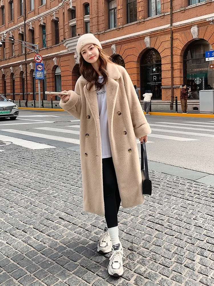 Winter Winter coat female Imitation Mink Plush Long Loose Thickened Fur One Piece Suit Collar Fur Coat for Women