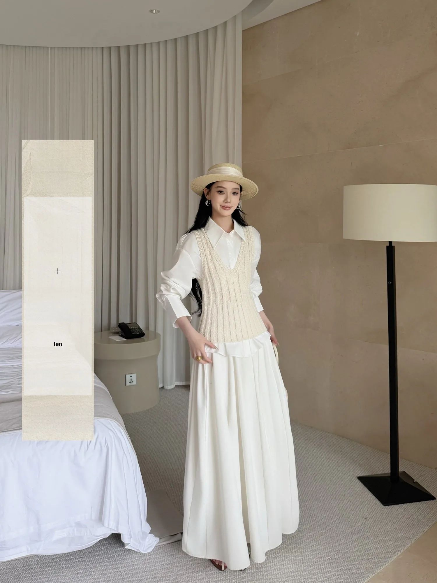 

Elegant White Shirt And Vest Set for Women Beautiful Half Skirt Three Piece Suite Early Spring Fashionable Ladies Clothing