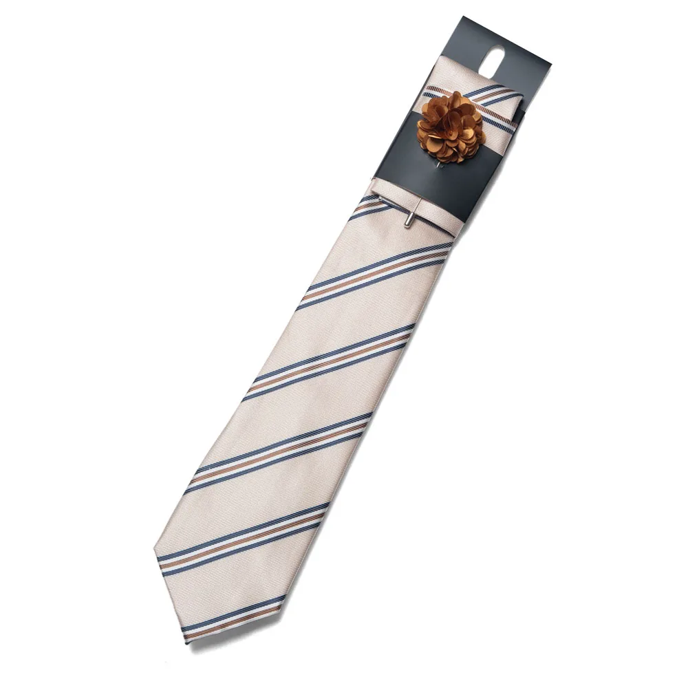 Men's Tie, Pocket Square, and Lapel Flower 3-Piece Set, Commonly Used Accessories for Business Work and Wedding Banquets