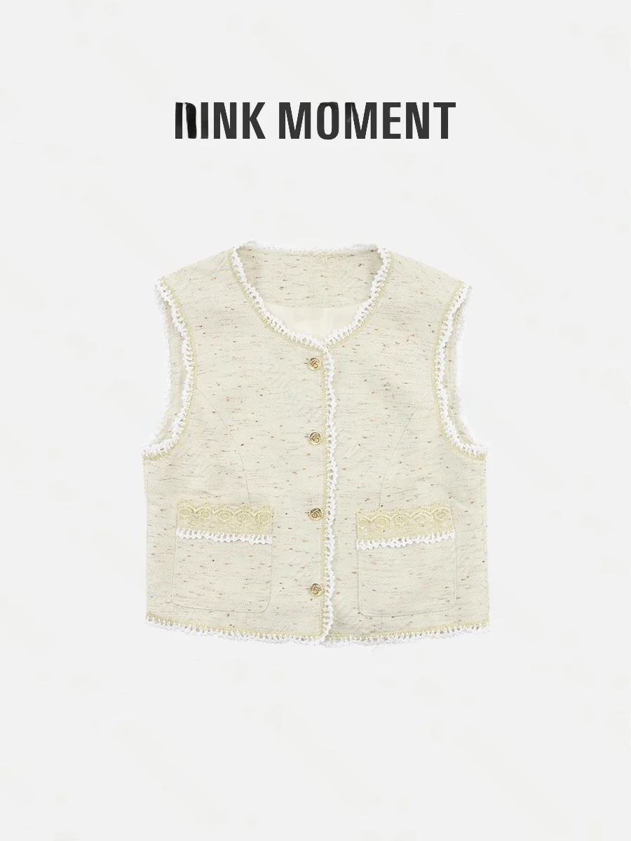 

PM Wang Na Na Sequin Lace Trim Svel Vest Women's Sle Spring Faion High Quali ort Outerwear Polyester Fiber