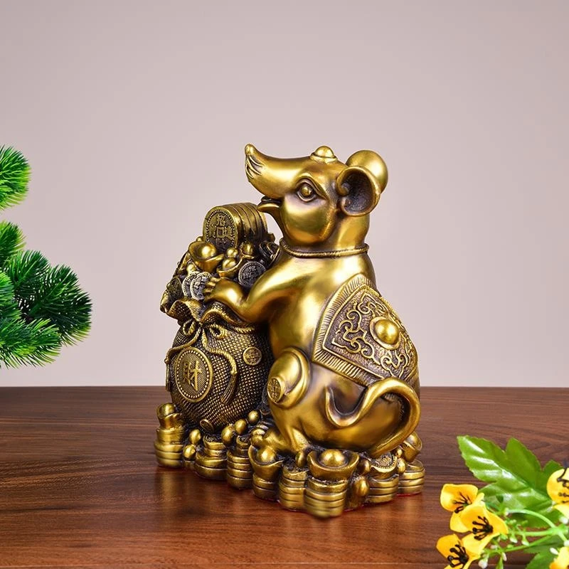 Zodiac Ornament: -Bringing Feng Shui Home Decoration, Bronze , Fortune , Lucky Rat, Auspicious Mascot
