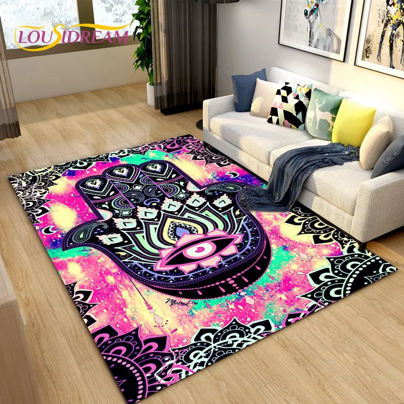 Tree of Life Evil Eye Area Rug,Hamsa Palm Mandala Carpet Rug for Living Room Decoration,Kids Play Crawling Non-slip Floor Mat