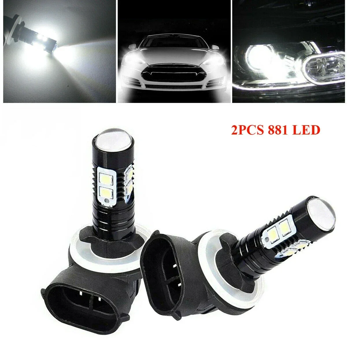 2x H27 LED Fog Lamps Light 881 880 White 6000K 50W High Power Auto Bulbs 1100LM Beam H1 H3 HeadLight 12V 24V