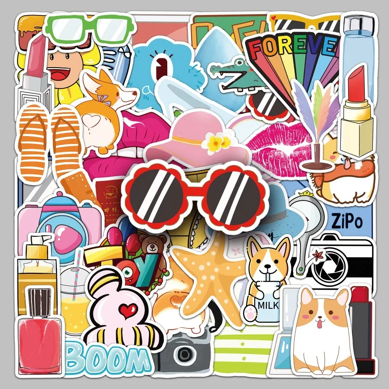 50pcs Cartoon Personality Cute Creative Doodle Decorative Stickers