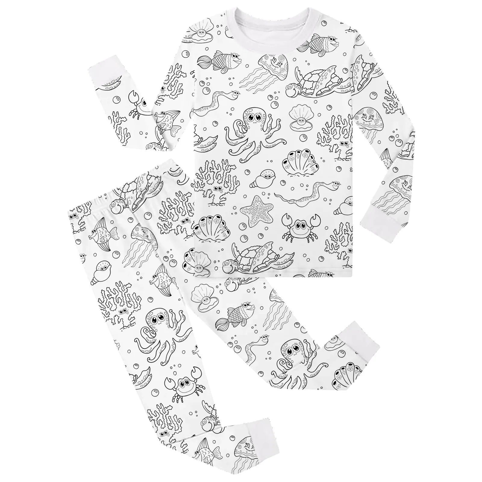 Colorable Two Piece Pajama Set for Children Boys Girls Color Your Own Handcraft Pyjamas Kids DIY Coloring Kit for Pajama Party