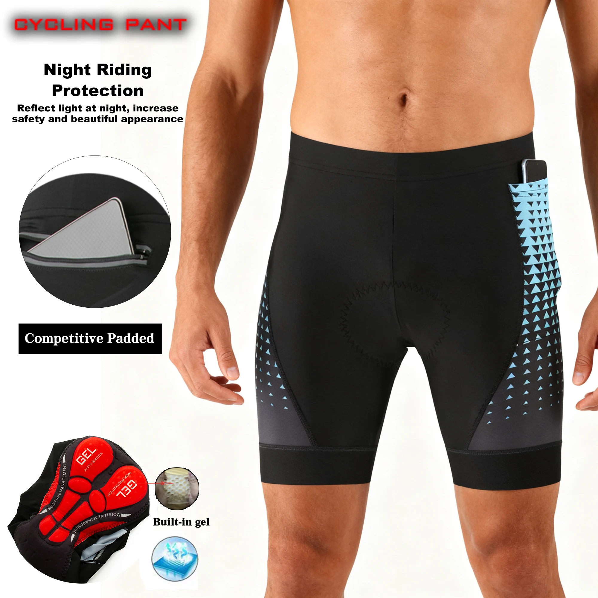 

Tight Stretch Cycling Shorts for Men Breathable 3 Pockets Outdoor Sports