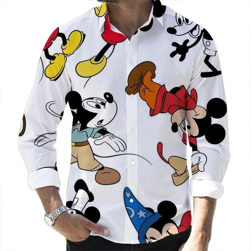 

Fall 2022 New Disney Cartoon Casual 3D Printed Long Sleeve Lapel Slim Fit Mickey Donald Duck Brand Men's Top