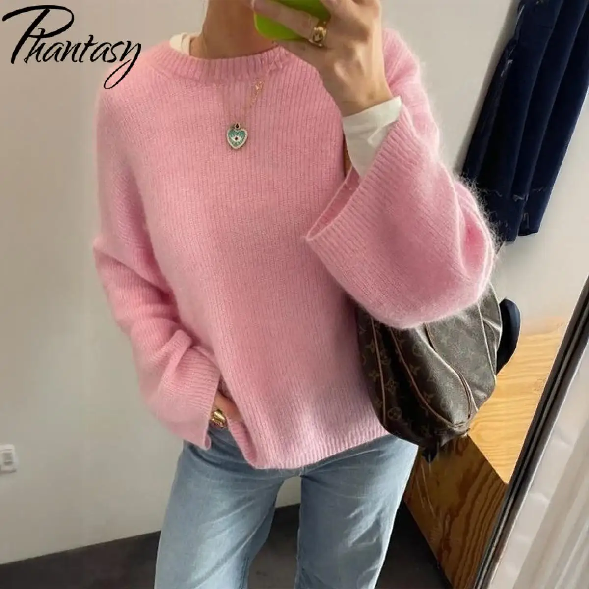 

Phantasy Elegant Temperament Solid Color Long-Sleeved Woolen Sweater Autumn Winter Female Pullover Outwears Vintage Clothing