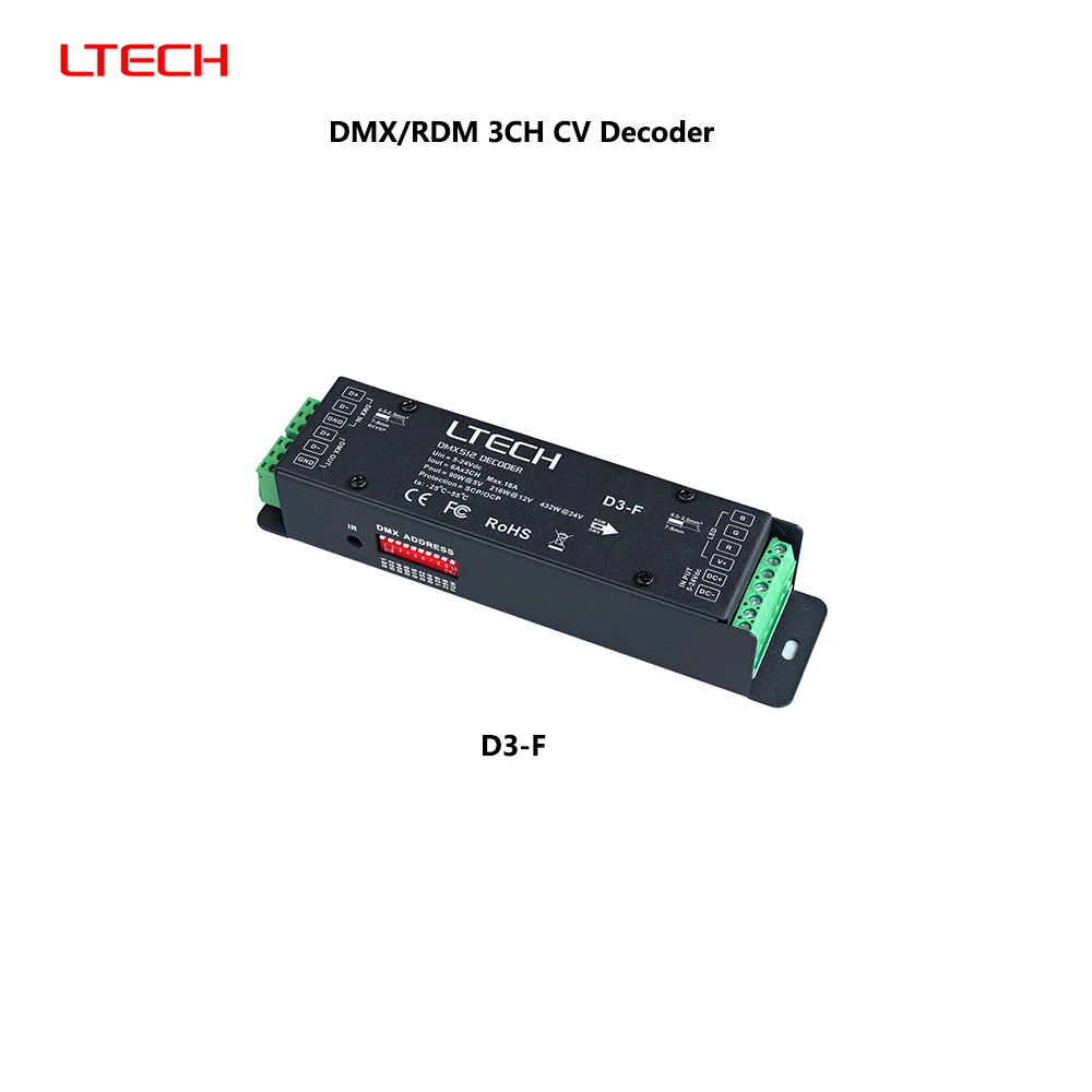 LTECH D3-L DC5-24V DMX/RDM 3/4CH 6A CV DMX512 Signal Bi-Directional Communication XLR 3Pin+RJ45 Decoder For  RGB/RGBW LED Lamps