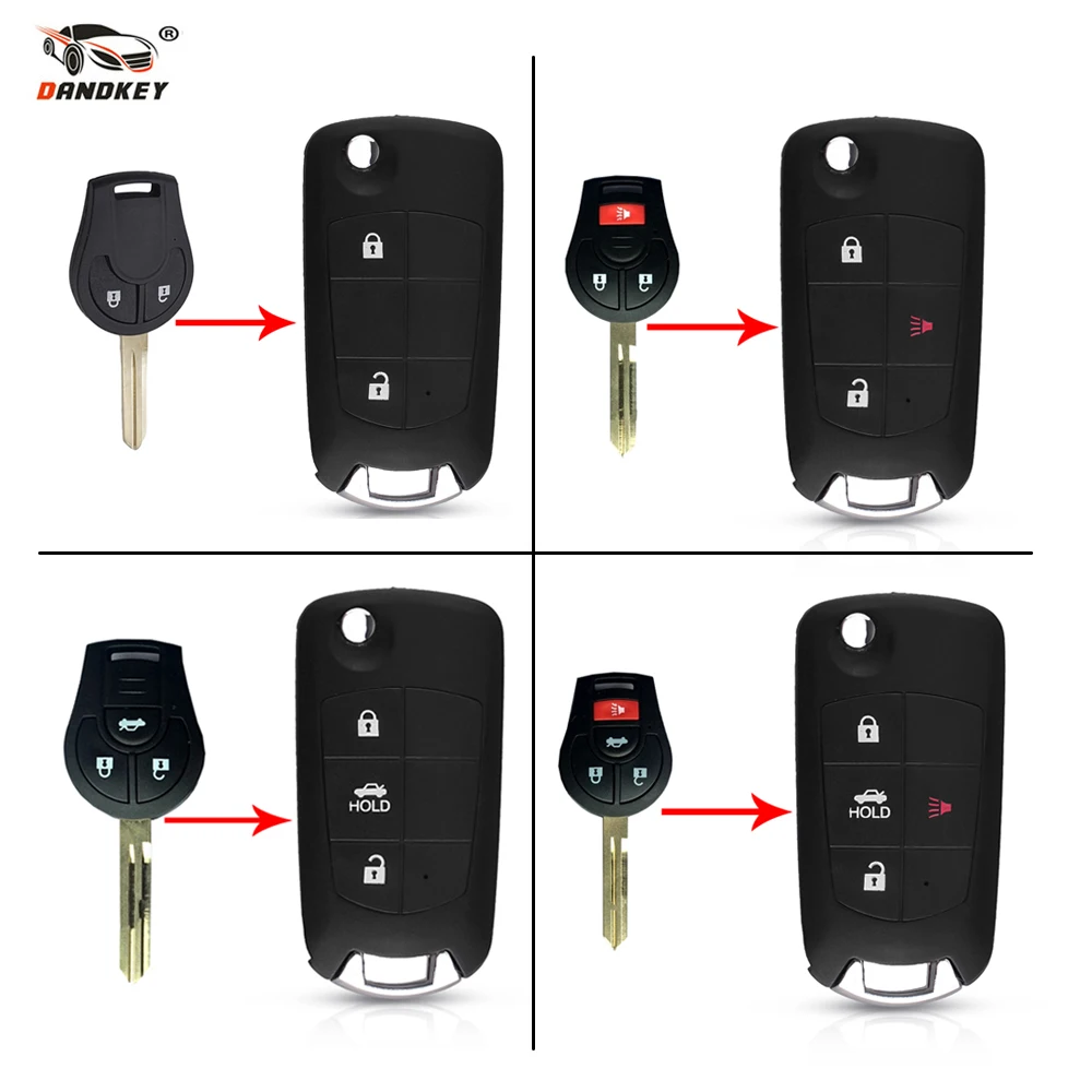 Dandkey 2 3 4 Buttons Modified key For Nissan Sentra Versa Altima Cube S SL Rogue March Qashqai Sunny Sylphy Tiida Car Remote