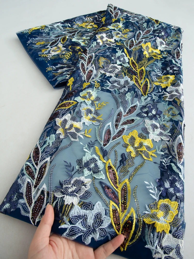 

African Sequins Embroidered Tulle Lace Fabric 2025 High Quality French Sequins Net Lace Fabric for Party Wedding Dress 5Yard4593