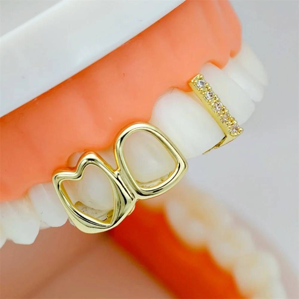 Anztilam 3 Teeth Set Iced Out Grillz Full Zircon Tooth Shine Grills Men Women Hip Hop Tooth Grills Caps Brass Fashion Jewelry