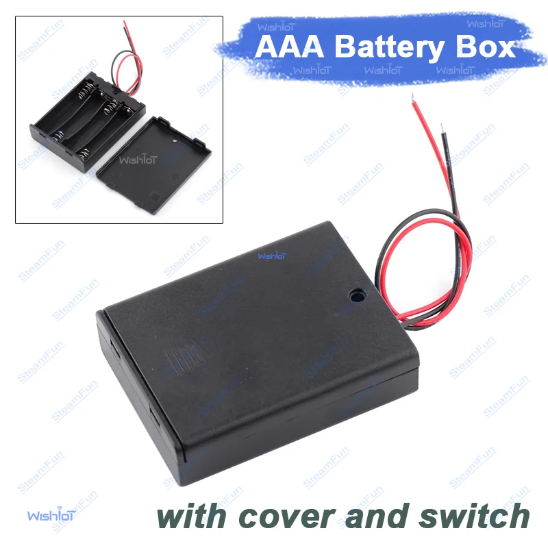 4 AAA battery box in series with cover, switch and red and black wire 15cm