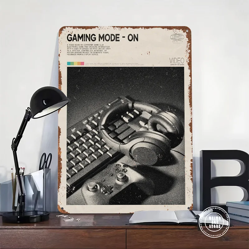 Gaming Mode On Vintage Gamer Tin Poster Customized Wall Art Retro Vintage Metal Signs for Fans Room Home Decoration Ornaments